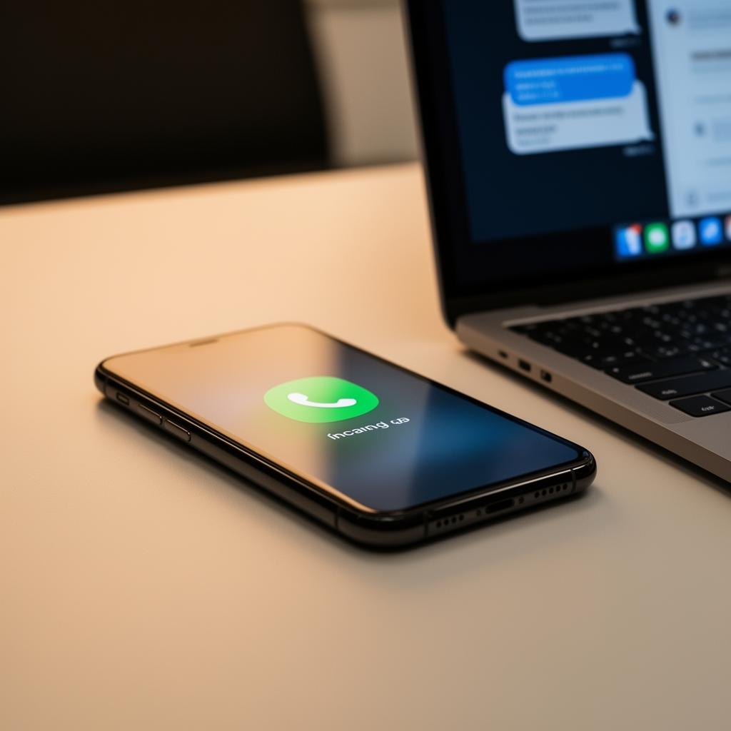 Mobiltelefon och bärbar dator som visar inkommande kontakt